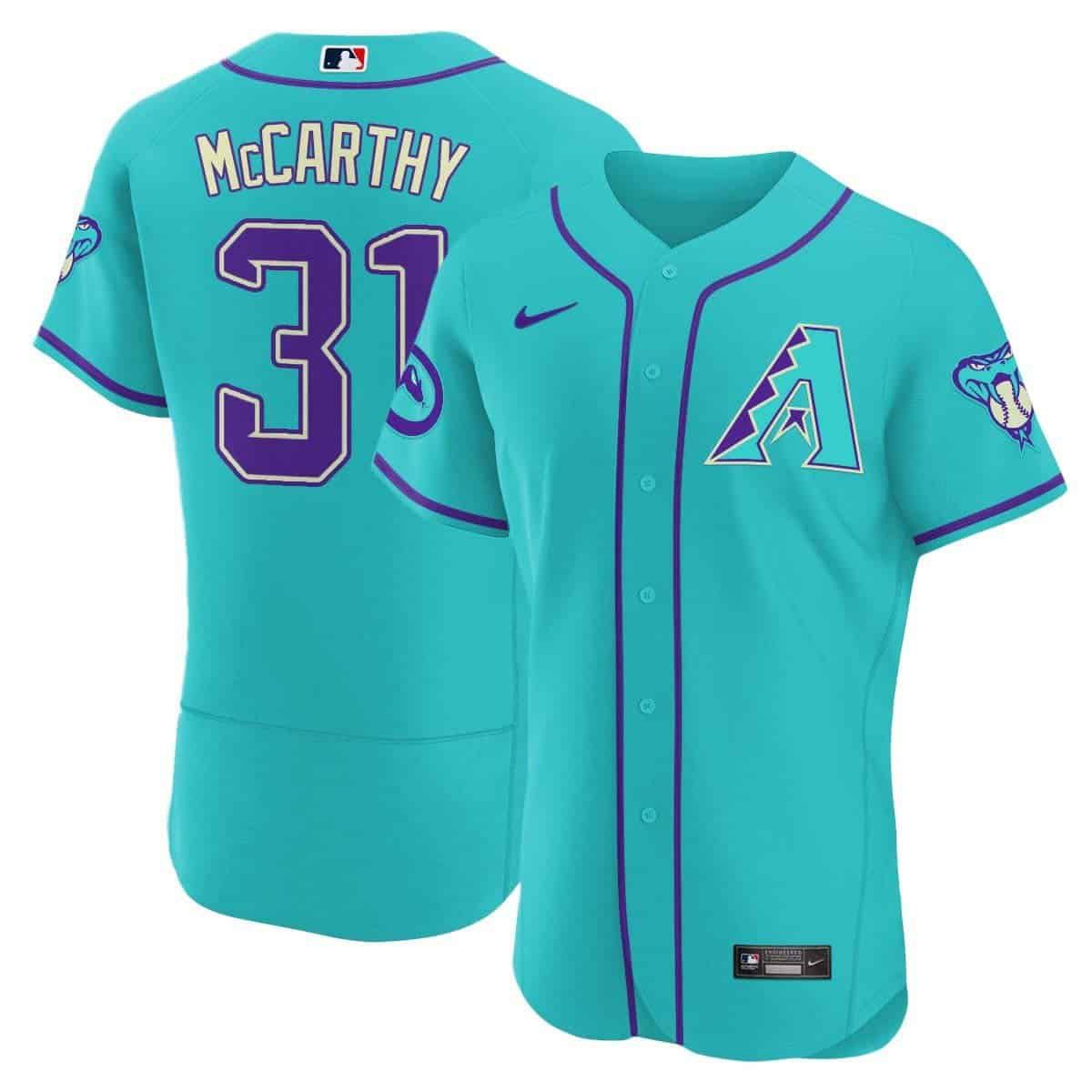Men Arizona Diamondback #31 Mccarthy Light Blue Nike 2024 Teal Purple MLB Jersey style 3->arizona diamondback->MLB Jersey
